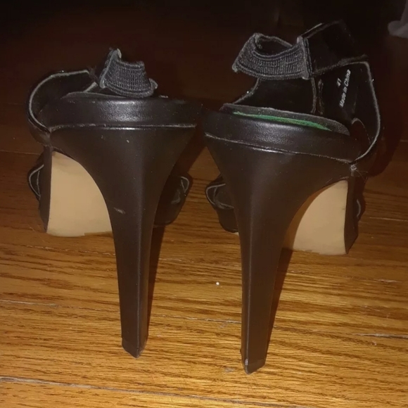 2/$25 Design Lab Black shiny vinyl stiletto cage heels - Picture 5 of 7